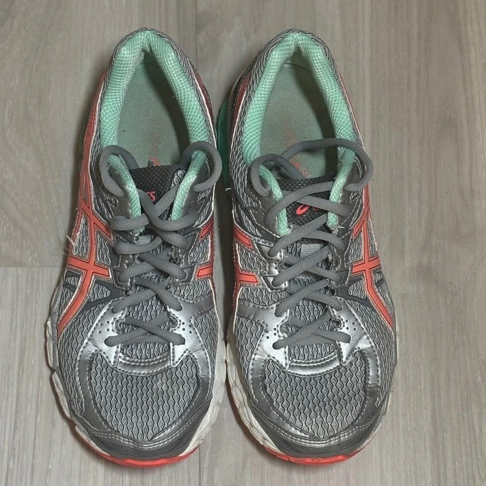 ASICS Running Shoes Womens 8.5 Gray Coral Teal Lace Up Athletic Sneakers